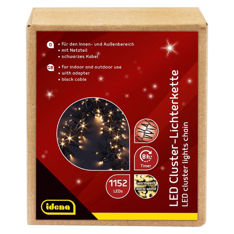 Produktbild: Idena LED Cluster Lichterkette warmwei&szlig; 28m 1152er Au&szlig;en
