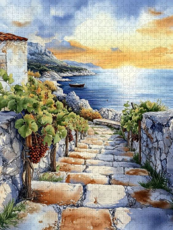 Produktbild: CALVENDO Puzzle Weinreben schm&uuml;cken den Weg an die K&uuml;ste | 1000 Teile Lege-Gr&ouml;&szlig;e 64x48cm Foto-Puzzle f&uuml;r gl&uuml;ckliche Stunden