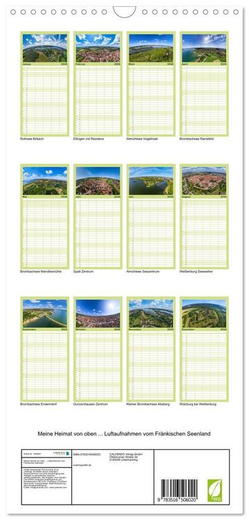 Produktbild: Familienplaner 2026 - Meine Heimat von oben ... Luftaufnahmen vom Fr&auml;nkischen Seenland mit 5 Spalten (Wandkalender, 21 x 45 cm) CALVENDO