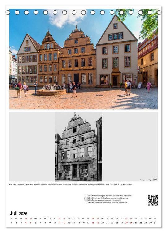 Produktbild: Bielefelder Fotomotive heute und damals mit historischen Ereignissen (Tischkalender 2026 DIN A5 hoch), CALVENDO Monatskalender