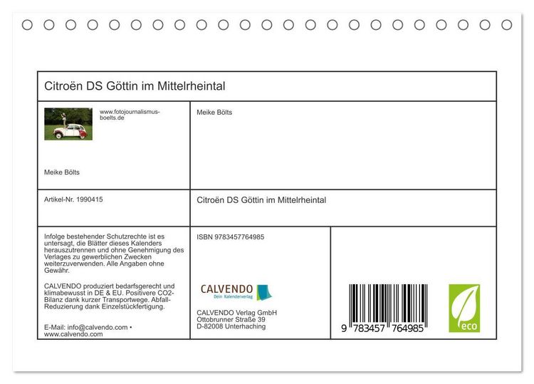 Produktbild: Citro&euml;n DS G&ouml;ttin im Mittelrheintal (Tischkalender 2026 DIN A5 quer), CALVENDO Monatskalender