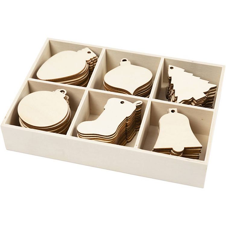 Produktbild: Creativ Company Weihnachtsschmuck, H 5,5-7 cm, B 4-5 cm, Lochgr&ouml;&szlig;e 4 mm, 90 Stk