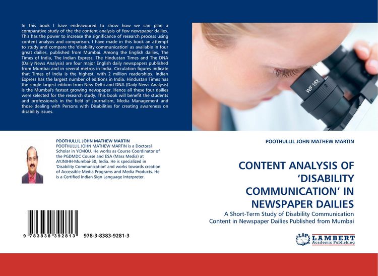 Produktbild: Content Analysis Of 'disability Communication' in Newspaper Dailies