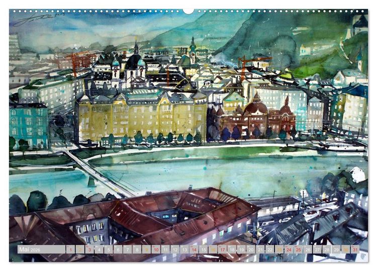 Produktbild: Aquarelle aus der Mozartstadt Salzburg (Wandkalender 2026 DIN A2 quer), CALVENDO Monatskalender