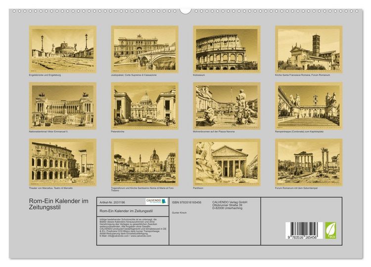 Produktbild: Rom-Ein Kalender im Zeitungsstil (hochwertiger Premium Wandkalender 2026 DIN A2 quer), Kunstdruck in Hochglanz