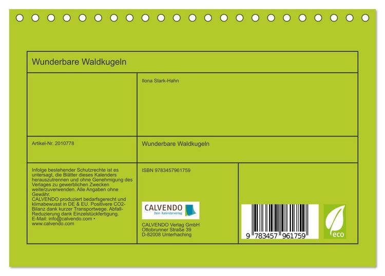 Produktbild: Wunderbare Waldkugeln (Tischkalender 2026 DIN A5 quer), CALVENDO Monatskalender