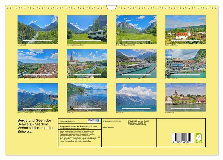 Produktbild: Berge und Seen der Schweiz - Mit dem Wohnmobil durch die Schweiz (Wandkalender 2026 DIN A3 quer), CALVENDO Monatskalender