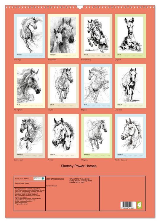Produktbild: Sketchy Power Horses (Wall Calendar 2026 DIN A2 portrait), CALVENDO 12 Month Wall Calendar