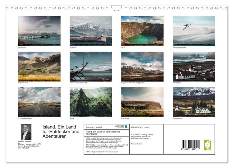 Produktbild: Island. Ein Land f&uuml;r Entdecker und Abenteurer. (Wandkalender 2026 DIN A3 quer), CALVENDO Monatskalender