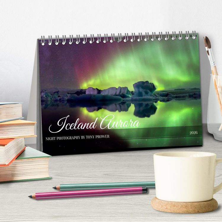Produktbild: Iceland Aurora - Night Photography by Tony Prower (Desk Calendar 2026 DIN A5 landscape), CALVENDO 12 Month DeskCalendar