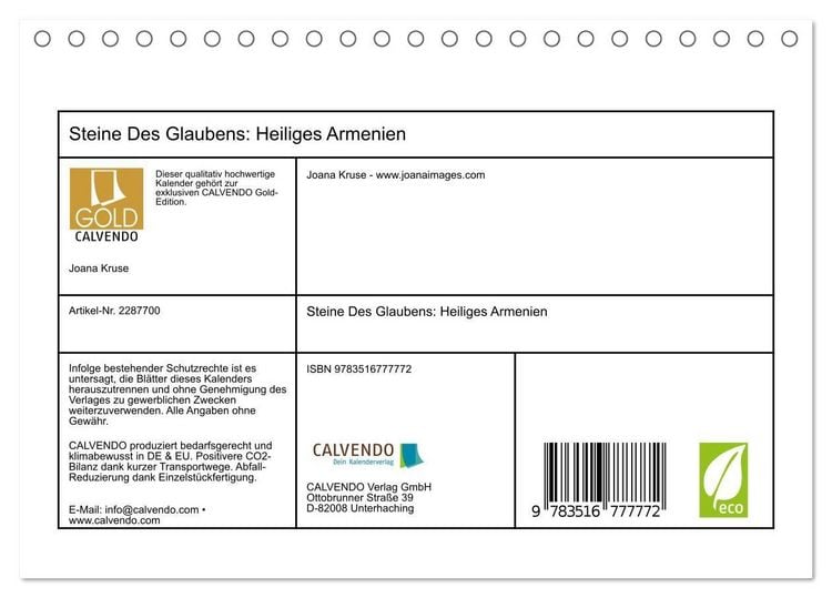 Produktbild: Steine Des Glaubens: Heiliges Armenien (Tischkalender 2027 DIN A5 quer), CALVENDO Monatskalender