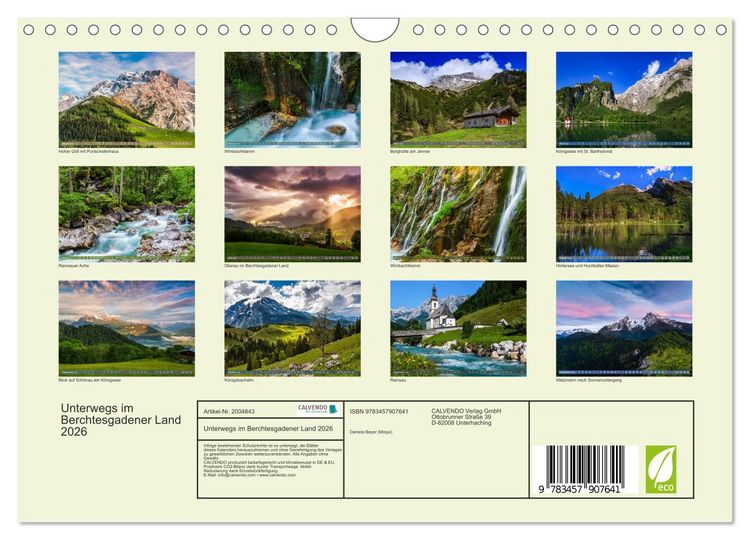 Produktbild: Unterwegs im Berchtesgadener Land 2026 (Wandkalender 2026 DIN A4 quer), CALVENDO Monatskalender