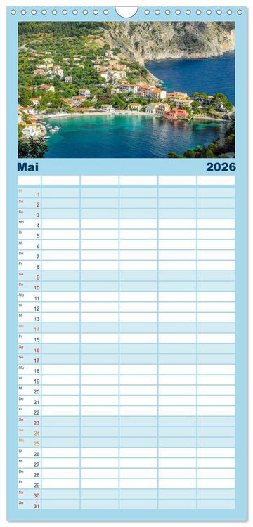 Produktbild: Familienplaner 2026 - Kefalonia, Inseltraum in Blau mit 5 Spalten (Wandkalender, 21 x 45 cm) CALVENDO