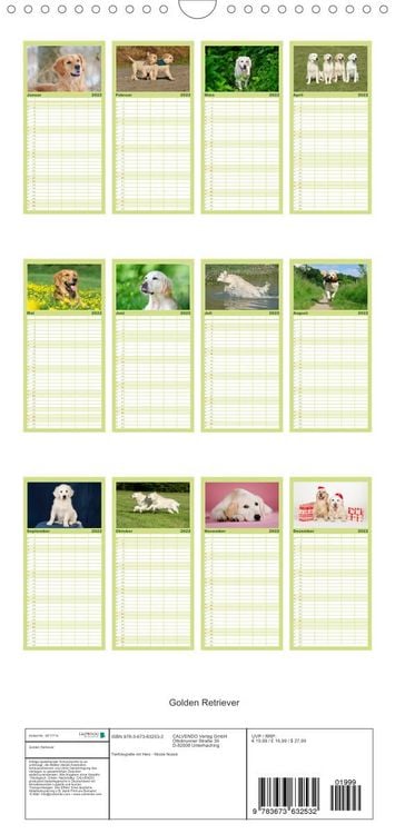 Produktbild: Familienplaner Golden Retriever (Wandkalender 2022 , 21 cm x 45 cm, hoch)