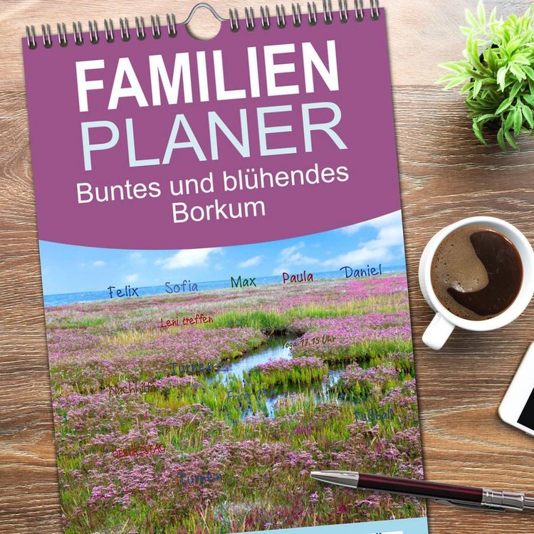 Produktbild: Familienplaner 2026 - Buntes und bl&uuml;hendes Borkum mit 5 Spalten (Wandkalender, 21 x 45 cm) CALVENDO