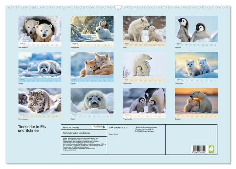 Produktbild: Tierkinder in Eis und Schnee (Wandkalender 2026 DIN A2 quer), CALVENDO Monatskalender