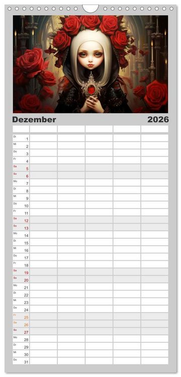 Produktbild: Familienplaner 2026 - Little Gothic Queens. Surrealistische Illustrationen mit 5 Spalten (Wandkalender, 21 x 45 cm) CALVENDO