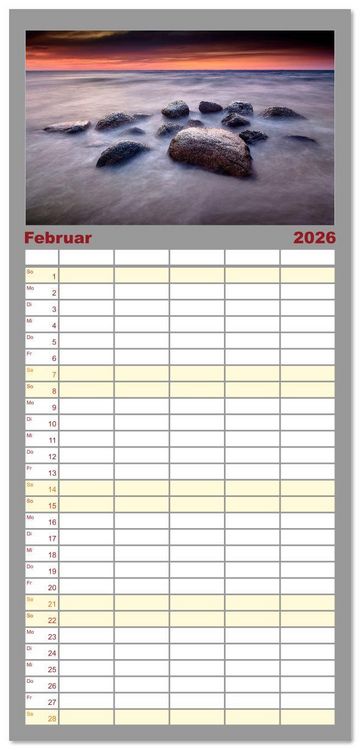 Produktbild: Familienplaner 2026 - Ostseesteine mit 5 Spalten (Wandkalender, 21 x 45 cm) CALVENDO