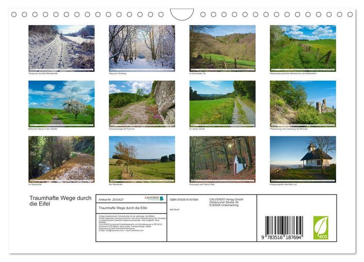Produktbild: Traumhafte Wege durch die Eifel (Wandkalender 2026 DIN A4 quer), CALVENDO Monatskalender