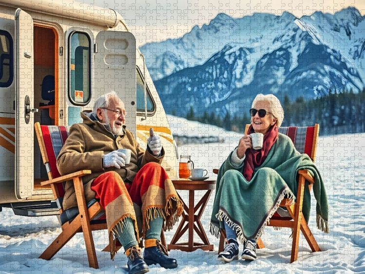 Produktbild: CALVENDO Puzzle Wintercamping mit Humor | 1000 Teile Lege-Gr&ouml;&szlig;e 64x48cm Foto-Puzzle f&uuml;r gl&uuml;ckliche Stunden