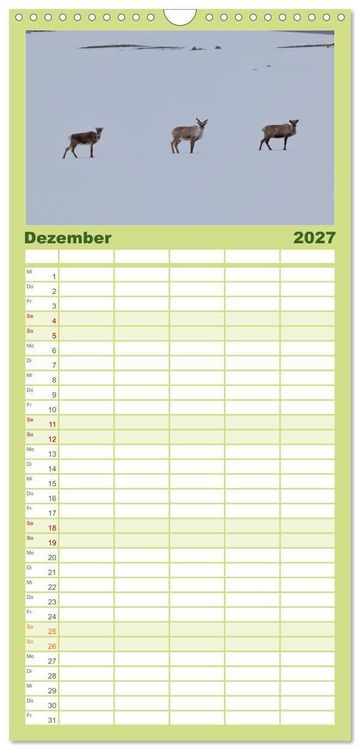 Produktbild: Familienplaner 2027 - Tierkalender 2027 mit 5 Spalten (Wandkalender, 21 x 45 cm) CALVENDO