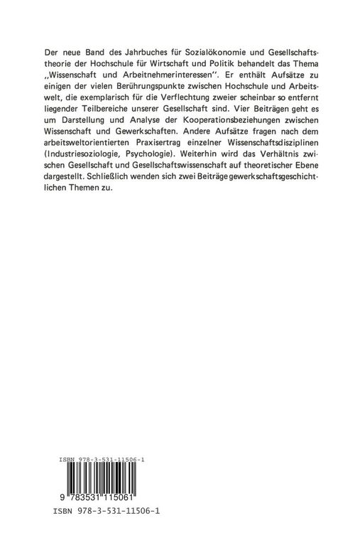 Produktbild: Wissenschaft und Arbeitnehmerinteressen