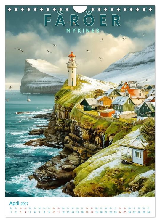 Produktbild: F&auml;r&ouml;er Inseln - Old School Poster Style (Wandkalender 2027 DIN A4 hoch), CALVENDO Monatskalender