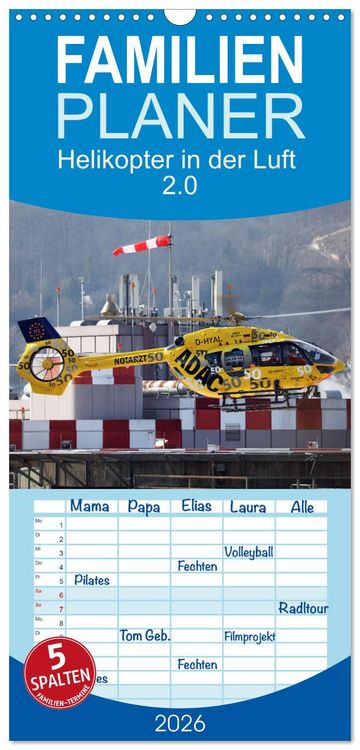 Produktbild: Familienplaner 2026 - Helikopter in der Luft 2.0 mit 5 Spalten (Wandkalender, 21 x 45 cm) CALVENDO
