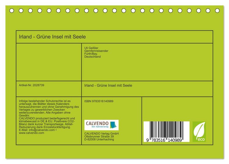 Produktbild: Irland - Gr&uuml;ne Insel mit Seele (Tischkalender 2026 DIN A5 quer), CALVENDO Monatskalender