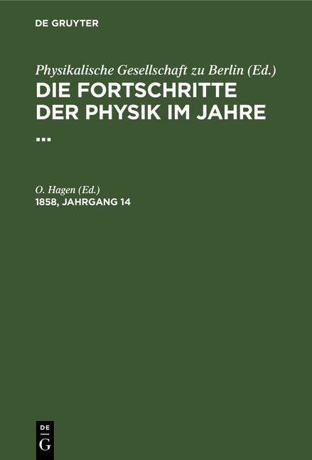 Produktbild: Die Fortschritte der Physik im Jahre .... 1858, Jahrgang 14