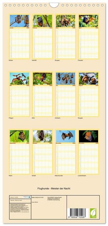 Produktbild: Familienplaner 2026 - Flughunde - Meister der Nacht mit 5 Spalten (Wandkalender, 21 x 45 cm) CALVENDO
