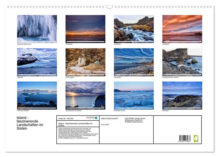 Produktbild: Island - faszinierende Landschaften im S&uuml;den (Wandkalender 2026 DIN A2 quer), CALVENDO Monatskalender