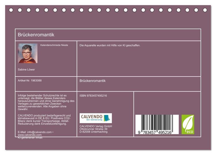 Produktbild: Br&uuml;ckenromantik (Tischkalender 2026 DIN A5 quer), CALVENDO Monatskalender