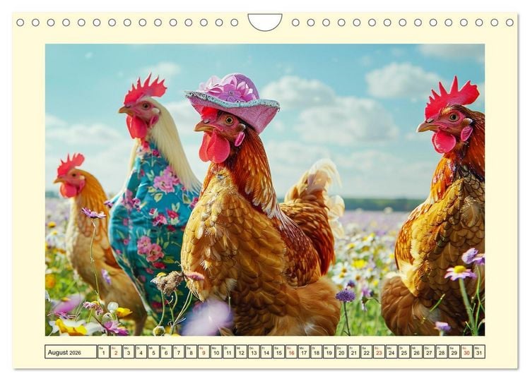 Produktbild: Lustige Federvieh-Fashion. Modische Abenteuer auf dem Bauernhof (Wandkalender 2026 DIN A4 quer), CALVENDO Monatskalender
