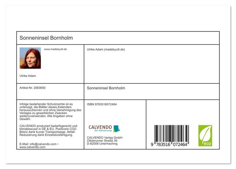 Produktbild: Sonneninsel Bornholm (Tischkalender 2026 DIN A5 quer), CALVENDO Monatskalender