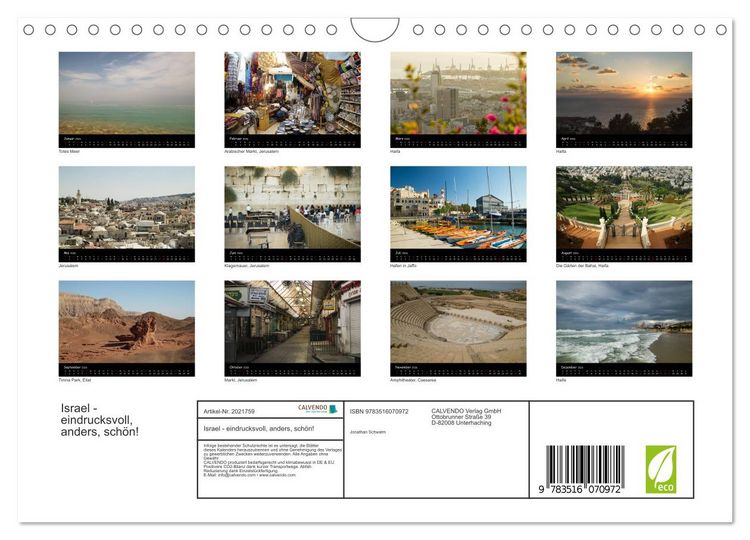 Produktbild: Israel - eindrucksvoll, anders, sch&ouml;n! (Wandkalender 2026 DIN A4 quer), CALVENDO Monatskalender