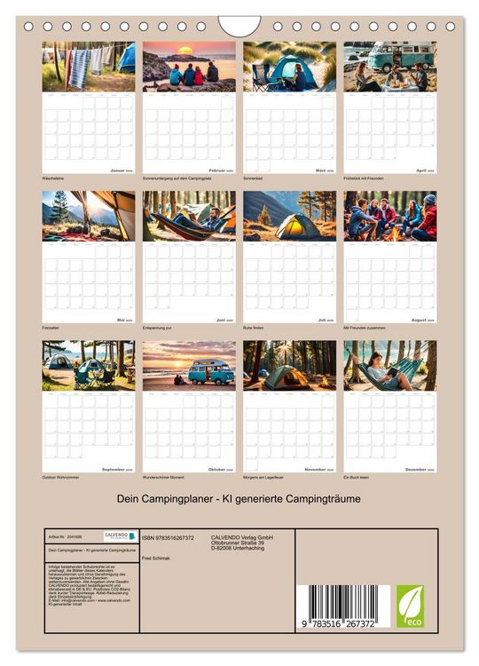 Produktbild: Dein Campingplaner - KI generierte Campingtr&auml;ume (Wandkalender 2026 DIN A4 hoch), CALVENDO Monatskalender