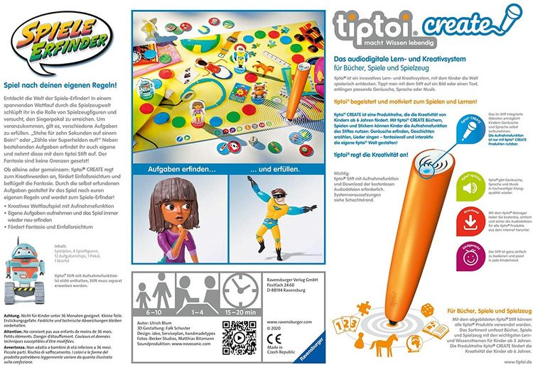 Produktbild: Ravensburger 00045 tiptoi CREATE Spiele-Erfinder - Kinderspiel ab 6 Jahren, Kreativspiel mit Aufnahmefunktion f&uuml;r Jungen und M&auml;dchen, f&uuml;r 1-4 Spieler