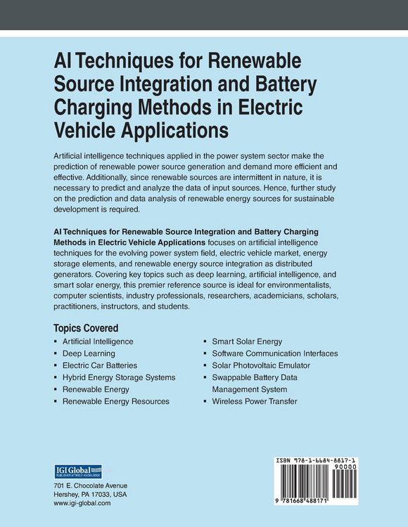 Produktbild: AI Techniques for Renewable Source Integration and Battery Charging Methods in Electric Vehicle Applications