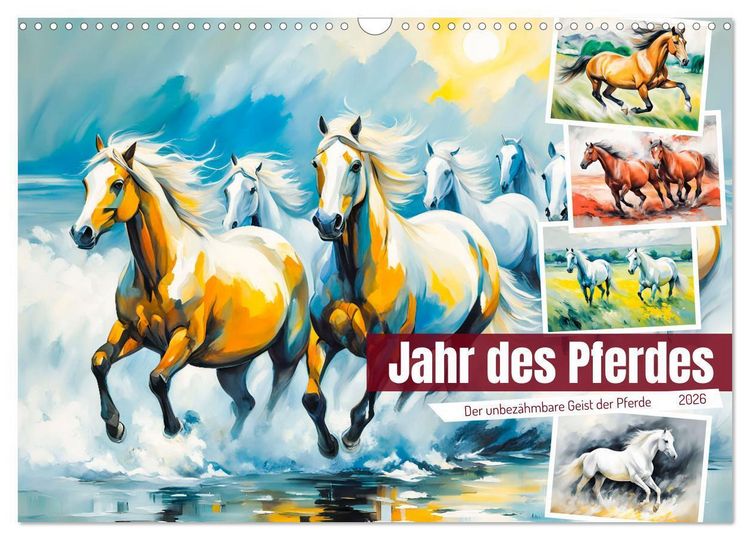 Produktbild: Jahr des Pferdes - Der unbez&auml;hmbare Geist der Pferde (Wandkalender 2026 DIN A3 quer), CALVENDO Monatskalender