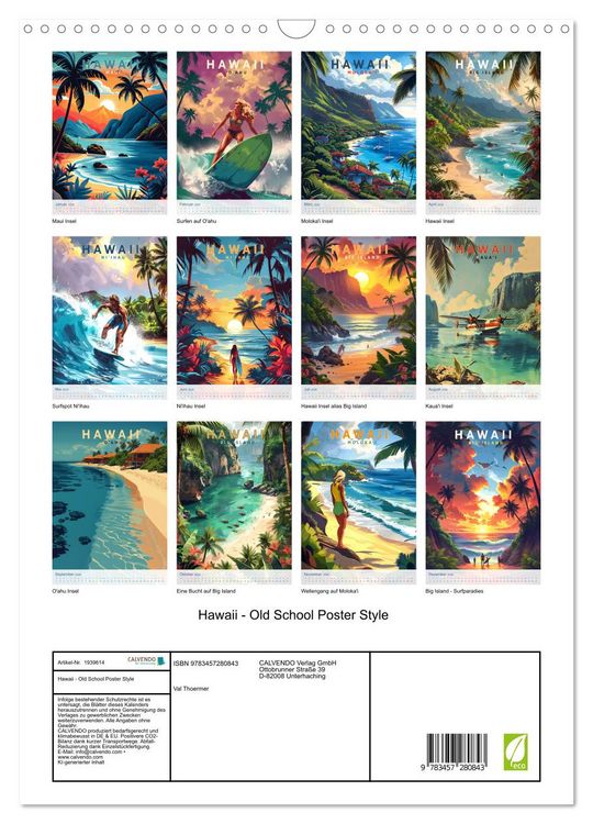 Produktbild: Hawaii - Old School Poster Style (Wandkalender 2026 DIN A3 hoch), CALVENDO Monatskalender