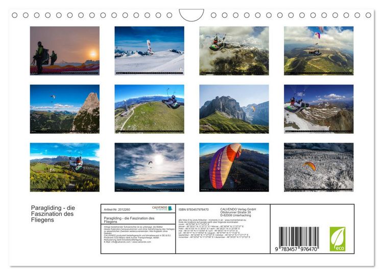 Produktbild: Paragliding - die Faszination des Fliegens (Wandkalender 2026 DIN A4 quer), CALVENDO Monatskalender