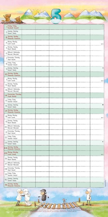 Produktbild: Familienplaner Cartoon 2026 - Broschürenkalender 30x30 cm (30x60 geöffnet) - Kalender mit Platz für Notizen - 6 Spalten - Bildkalender - Wandkalender