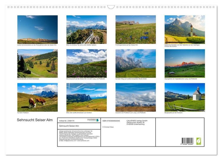Produktbild: Sehnsucht Seiser Alm (Wandkalender 2027 DIN A2 quer), CALVENDO Monatskalender