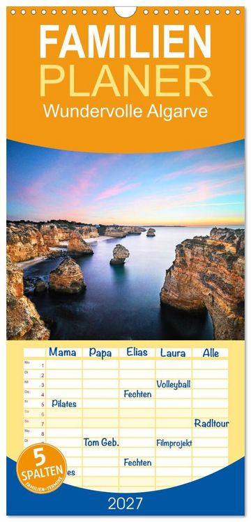 Produktbild: Familienplaner 2027 - Wundervolle Algarve mit 5 Spalten (Wandkalender, 21 x 45 cm) CALVENDO