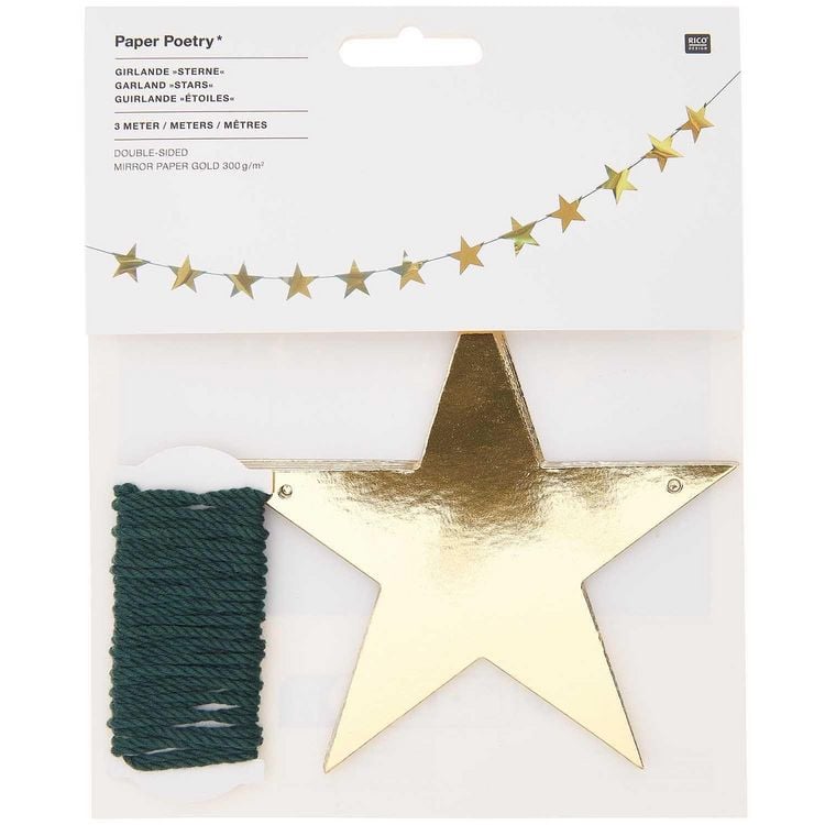 Produktbild: Girlande Sterne, gold MIX, 3 Meter