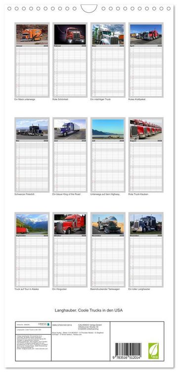 Produktbild: Familienplaner 2026 - Langhauber. Coole Trucks in den USA mit 5 Spalten (Wandkalender, 21 x 45 cm) CALVENDO