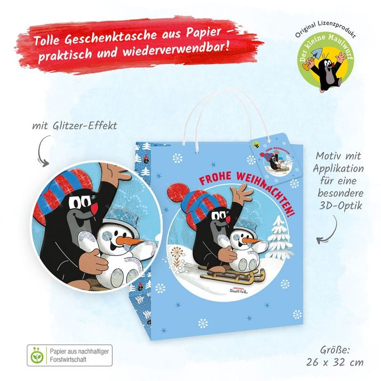 Produktbild: Tr&ouml;tsch Der kleine Maulwurf 3D-Geschenktasche Weihnachten gro&szlig;