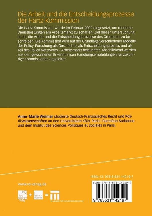 Produktbild: Die Arbeit und die Entscheidungsprozesse der Hartz-Kommission