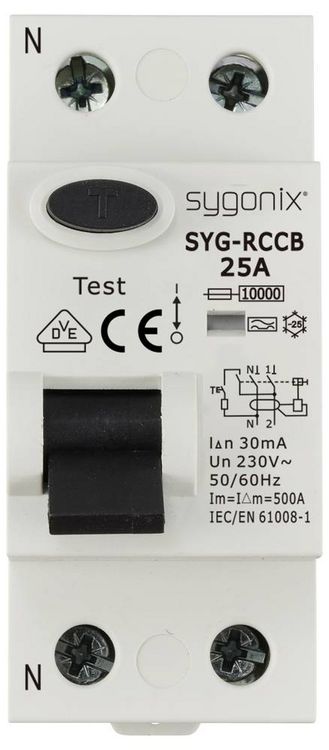 Produktbild: Sygonix SY-6438014 SYG-RCCB 1P+N/A25/10kA/30mA Fehlerstrom-Schutzschalter A 2polig 25 A 0.03 A 230 V/AC